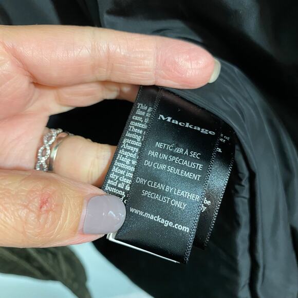 Mackage Women's Green Cynthia Black Leather Sleeve & Trim Parka Size XS - Picture 10 of 14